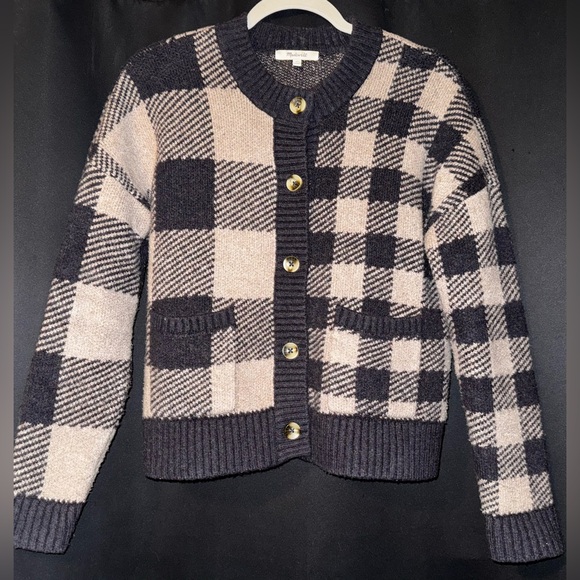 Madewell Plaid-Mix Colburne Cardigan Sweater in Coziest Yarn 
Heather Shadow XS - Picture 5 of 13